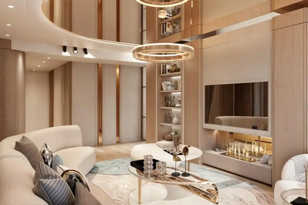 Elegant modern living room designed by JA Architecture with neutral palette